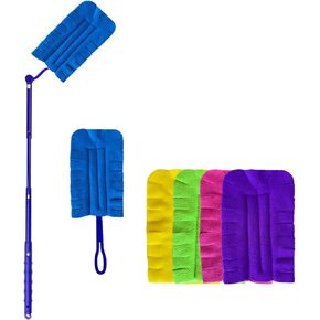 UKEENOR Reusable Dusters Multi Surface Duster Refills Kit with Extender Handle (1 Long Handle + 1 Short Handle + 5 Washable Color Duster Refill)