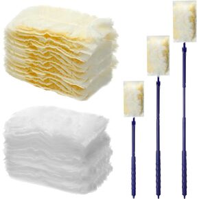 Maxcheck 180 Pcs Disposable Dusters Refills Thickened Heavy Duty Dusters Refills Replacement Head with 3 Pcs Telescopic Handles for Home Office Furniture Ceiling Fans Cleaning (Blue, Orange, White)