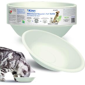 Kinn Whisker Fatigue Cat Bowl, Compostable & Disposable Cat Food Bowl, 24oz (50 Refills) Cat Water Bowl, Whisker Friendly Cat Bowl for Cat Owners Needing Convenience and Cleanliness in a Pet Bowl
