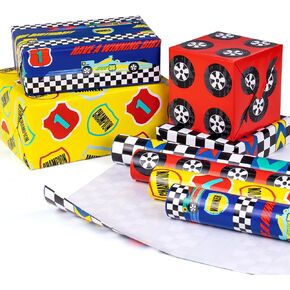 WRAPAHOLIC Birthday Wrapping Paper Roll - Mini Roll - 4 Rolls - 17 Inch X 120 Inch Per Roll - Cool Racing Cars and Autodrome Print for Birthday, Party, Baby Shower Packing