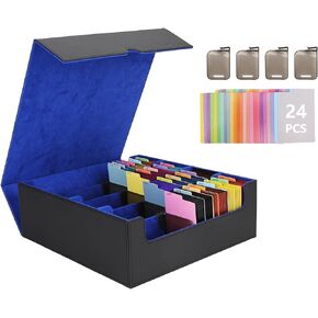 Venssu Card Storage Box For Trading Cards With Dedicated Card Supporters,3000+ Mtg Deck Box With 24 Colorful Divider Tabs,Trading Card Storage Fits For Magic Game Cards (Black and Grey)
