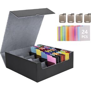 Venssu Card Storage Box For Trading Cards With Dedicated Card Supporters,3000+ Mtg Deck Box With 24 Colorful Divider Tabs,Trading Card Storage Fits For Magic Game Cards (Black and Grey) in Kuwait