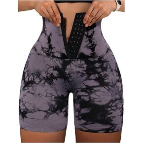 Floerns Women's Tie Dye Tummy Control Yoga Shorts High Waistband Corset Waist Athletic Skinny Shorts