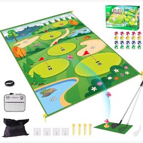 Clemas Premium Chipping Golf & Dart Practice Mat Set - Indoor/Outdoor Game Kit for Family Fun - Includes Golf Club, Sticky Balls, Club Tee, Scoreboard, and Accessories