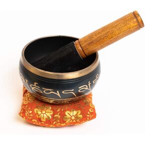 Satnam Tibetan Singing Bowl Set with Mantra Engravings | Meditation Sound Bowl | Handcrafted in India Great for Meditation, Stress & Anxiety Relief & Chakra (4 Inch, Black)
