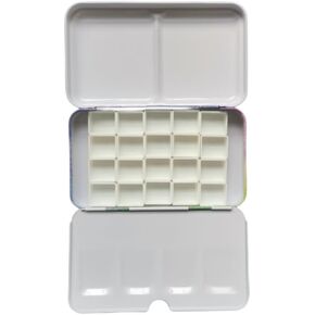 Empty Metal Paint Tin CaseWith 20pcs Half Pans Empty Watercolor Palette White Plastic Magnetic Pans (Yellow with 20pcs Half Pans)