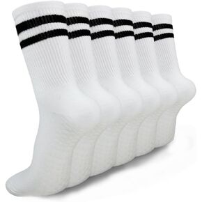 6 Pairs Pilates Socks with Grips for Women, Non-Slip Yoga Striped Crew Socks for Barre Hospital Workout