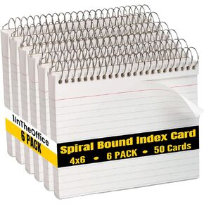 1InTheOffice 4x6 Spiral Bound Index Cards, Ruled Index Card, Lined Index Card, White, 50 Cards/Pack, 6 Pack