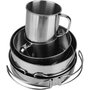 Camping Cookware Set 8 PCS Stainless Steel Mess Kit Compact Camping Cooking Set Backpacking Cook Set Camping Pots Pans Cups Set Cooking Mess Kit for Camping Hiking Picnic Included Storage Bag