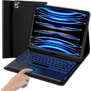 MicroPack iPad Pro 12.9 Case with Keyboard - (6th Generation, 2022) Keyboard with Trackpad 7 Color Backlit, Detachable Wireless Keyboard Compatible for iPad Pro 12.9 5th Gen, 4th Gen, 3rd Gen,Black