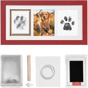 Dog Paw Print Kit Keepsake, Pet Paw Print Impression Kit with No Toxic Clay and No Mess Ink Pad, Wood Dog Memorial Picture Frame, Dog Memorial Gifts for Dog Lovers