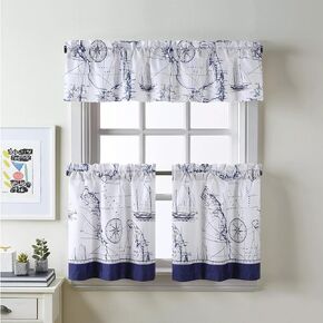 Under The Sea Blue Pinted Ocean Window Curtain Pair,Modern Seashell Beach Lighthouse 2 Panels Set,Each 42" W x 63" L and Total 84" Wide and 63" Long
