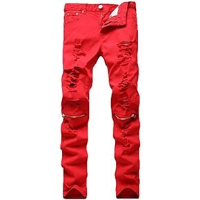 Leward Men's Ripped Skinny Distressed Destroyed Straight Fit Zipper Jeans with Holes