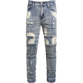 Men Ripped Jeans Fashion Slim Fit Traight Distressed Design Skinny Stretch Comfort Flex Waist Denim Pants