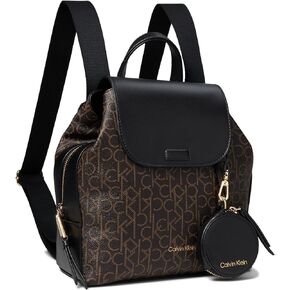 Calvin Klein Women's Millie Triple Compartment Signature Backpack, Brown/Khaki/Black, Medium