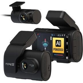 Type S T400 AI-Powered Driver Assistance 4K Dash Cam with ADAS, Collision Warnings, Lane and Pedestrian Detection, Vehicle Departure Reminders, Front Rear Smart Incident Video Surveillance, SD Card