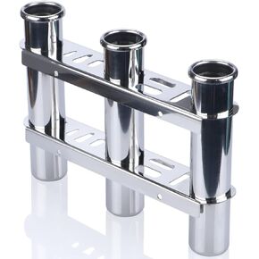 3 Tubes Fishing Rod Holder for Boat, 304 Stainless Steel 3 Tubes Linked Fishing Rod Rack Wall-Mounted Fishing Pole Holder with Tools Storage for Marine Boat Yacht RV