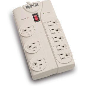 Tripp Lite 8 Outlet Surge Protector Power Strip, 8ft Cord Right Angle Plug, LIFETIME INSURANCE & $75K INSURANCE (TLP808) light gray