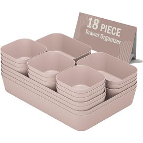 Plastic Drawer Organizers, 18 PCS Drawer Organizer Bins, Bathroom and Vanity Organizer Plastic Tray, Makeup organizer and storage for Makeup, Bedroom, Kitchen Gadgets Utensils and Office (Black)