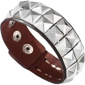 Pitmmord Punk Rock Studded Bracelet Pyramid Rivet Faux Leather Wristband Adjustable Snap Arm Band Cuff Bracelet