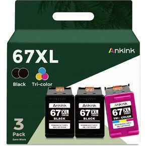 Ankink Remanufactured Ink Cartridge Replacement for HP Ink 67XL 67 XL hp67xl (Black Color 3-Combo Pack) use with 2700 2700e 2752 2742 2755 4100 4100e 4152 4155e 6000 6055 6400 6458 6455e Printer