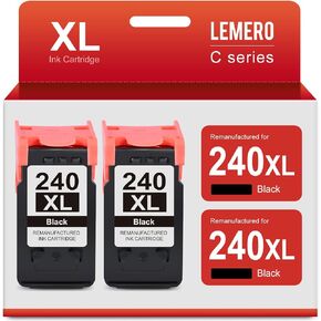 LEMERO 240XL Black Remanufactured Ink Cartridge Replacement for Canon 240XL PG-240XL 240 XL PG-240 for PIXMA MG3620 MG3600 TS5120 MG3520 TS5100 MX472 Printer (Black, 2-Pack)