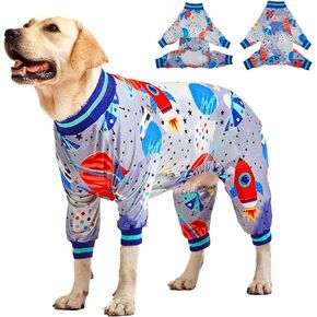 LovinPet Large Dog Wound Care/Surgery Recovery Clothes, Large Dog Pajamas, Lightweight Stretchy Jersey Knit, Galaxy World Gray Print, Big Dog Jammies, UV Protection, Large Breed Dog Pet PJ's/Large