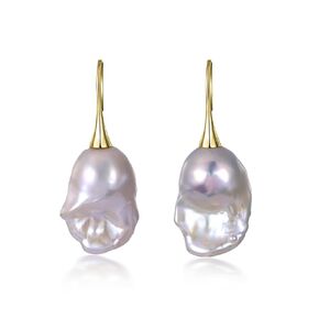 Genuine Freshwater Pearl Earrings; Pearl Drop Earrings; Baroque Pearl Earrings; Pearl Dangle Earrings for Women; Pearl Earrings in S925 Sterling Silver; Dainty Drop Pearl Earrin (White)