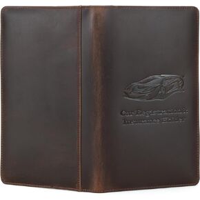 Polare Vintage Full Grain Leather Car Registration and Insurance Card Holder, Vehicle Glove Box Organizer Car Essentials RFID Wallet Case for Driver License, Cards & Documents