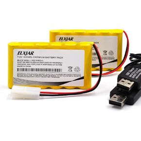 elxjar (2-Pack) 7.2v 700mAh NI-CD AA Battery Pack with Standard Tamiya Plug Replacement for RC Car RC Truck Household Appliances RC Toys, with USB Cable Charger