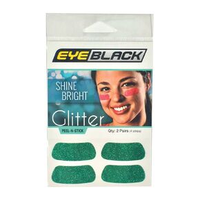 EyeBlack Under Eye Colorful Glitter Strips | Football, Baseball, Softball, Soccer | Great for Adults and Kids | Tailgating Fans, Sporting Events, Cheering Fans - 2 Pairs / 4 Strips - Green