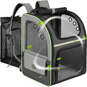 Expandable Cat Backpack Carrier with Waist Strap, Breathable Mesh Pet Carrier Soft Cat Travel Bag for Cats Small Dogs Puppies, Airline Approved Dog Backpack Carrier for Hiking Camping Outdoor