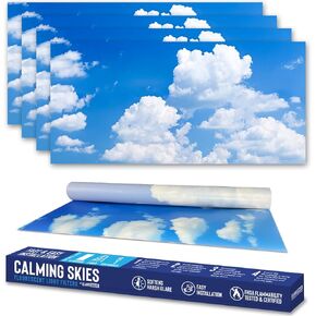 GlareShade Fluorescent Light Covers for Ceiling Light in School Classroom or Office | Film Insert Cloud Light Filters Provide Relief from Glare, Headaches, & Sensory Overload | 4 Count Cloud (PS)