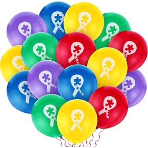 50 Pieces Autism Awareness Ribbon Latex Balloons Autism Balloons Colorful Autism Awareness Fundraiser Balloons for Autism Fundraising Autism Awareness Day