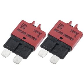 A ABSOPRO Circuit Breaker Blade Style Fuse 10A 28V Manual Resettable for Car Marine Metal Red (Set of 2)