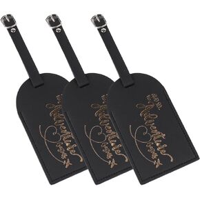 Luggage Tags Labels Leather for Travel Suitcase 3 Pack (Black) in Kuwait