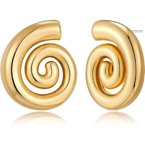 CUFELMU Gold Statement Spiral Stud Earrings for Women Vintage Chunky Geometric Round Swirl Earrings Trendy Jewelry Gifts