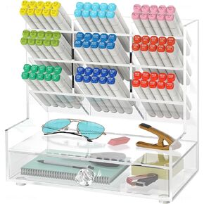 NiOffice Clear Acrylic Desk Organizer with 10 Compartments for Pens, Writing & Correction Supplies Ideal for Office, School and Home Use