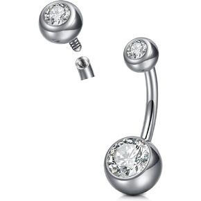 Longita 6-14mm Titanium Belly Button Rings Titanium Belly Ring Internal Threaded Short Long Bar Implant Grade Titanium Belly Ring Belly Rings for Women Surgical Steel Belly Button Piercing Silver Pink