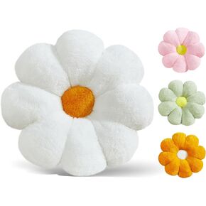 17.7In Cute White Daisy Flower Shaped Kids Throw Pillow Flower Throw Pillow Floor Pillow Cushion Sunflower Pillow Decorative Pillow for Kids Teens Tweens Girls.