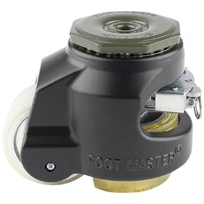 FOOTMASTER GDR-80S-BLK-U Urethane Wheel and Pad Ratcheting Leveling Caster, 1100 lbs, Stem Mounted with 0.472" Mounting Hole Diameter, Black
