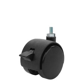 Twin Wheel Caster Solutions TWHN-40N-M10-BK-B 1.57" Diameter Nylon Wheel Hooded Brake Caster, 6 mm Diameter x 12 mm Length Threaded Stem, 67 lb Capacity Range, Black