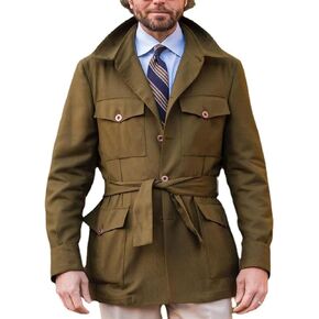 SOMTHRON Men's Single Breasted Belted Trench Coat Lapel Safari Military Jacket Casual Slim Fit Lightweight Windbreaker