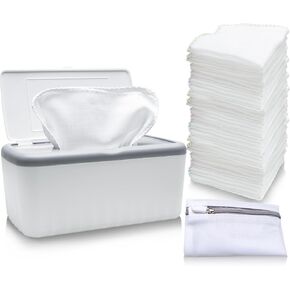 64 عبوة مناديل مبللة للأطفال قابلة لإعادة الاستخدام مع موزع، مناديل مبللة من القطن الطبيعي للأطفال، مناديل حفاضات صديقة للبشرة لمسح وجه جسم الطفل ويديه، تتضمن حقيبة واقية للغسيل في الغسالة in Kuwait