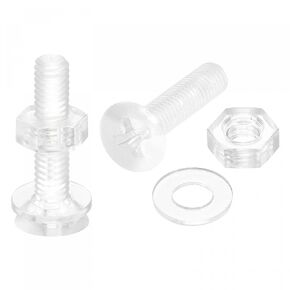 uxcell M4 x 12mm Plastic Phillips Machine Screws with Nuts and Flat Washers, PC Flat Head Machine Bolts Transparent 20 Sets