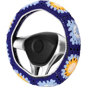 Crochet Steering Wheel Cover Set,Cute Sun Moon Steering Wheel Cover Boho 14-15 in,Car Decor for Women,Hippie Car Accessories HZYZW ((Steering+Shift Knob) Cover)