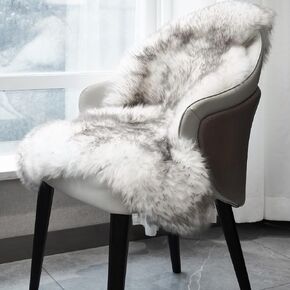 Premium Genuine Sheepskin Rug 2' x 3' Long Fur Soft & Natural Chair/Seat Cover Accent Rug, Beach Blue, Single Pelt