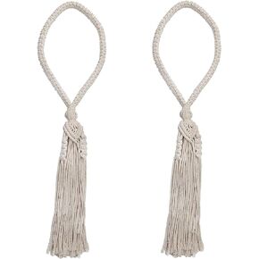 RAJRANG Hand Knitted Curtain Tiebacks Pack of 2 Macrame Boho Decorative Tassel Drapes Holder Made Hand-Woven Cotton Rope Holdbacks for Living Room Bedroom Restaurant