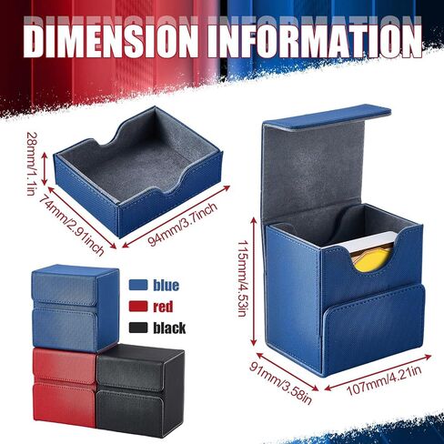 Locmeo 3 Pcs Card Storage Box with Dice Tray Collectible 100+ Deck Case PU Leather Magnet Playing Card Case for TCG CCG MTG Gathering Game Sleeved Cards, Black Green Blue in Saudi Arabia