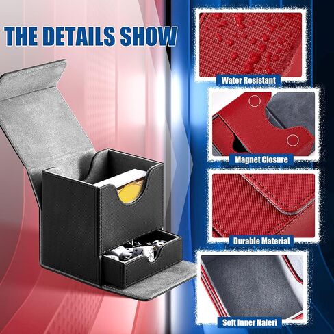 Locmeo 3 Pcs Card Storage Box with Dice Tray Collectible 100+ Deck Case PU Leather Magnet Playing Card Case for TCG CCG MTG Gathering Game Sleeved Cards, Black Green Blue in Saudi Arabia